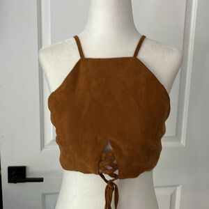 Faux Suede Cognac Brown Crop Top
